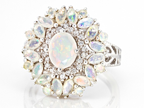 1.50CTW MIXED SHAPES ETHIOPIAN OPAL WITH .17CTW WHITE ZIRCON RHODIUM OVER STERLING SILVER RING - Size 7