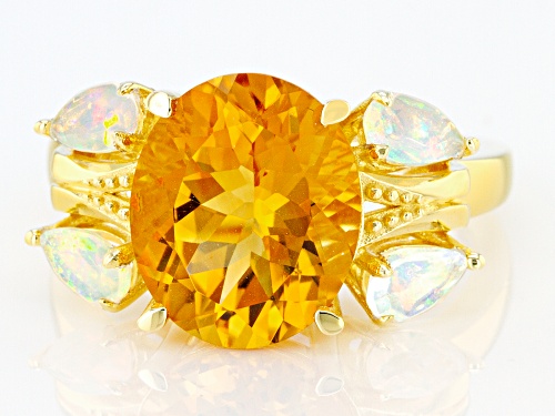 4.00ct Oval Golden Citrine And .41ctw Pear Shape Ethiopian Opal 18k Gold Over Silver Ring - Size 7