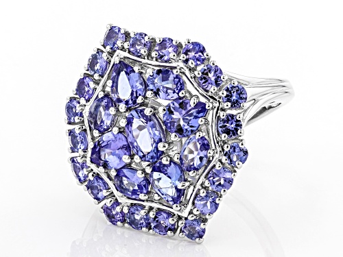 3.00ctw Mixed Shape Tanzanite Rhodium Over Sterling Silver Cluster Ring - Size 8