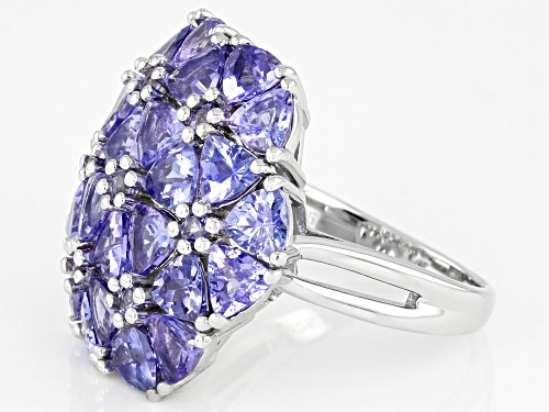 5.10ctw Trillion And .24ctw Round Tanzanite Rhodium Over Sterling Silver Cluster Flower Ring - Size 6