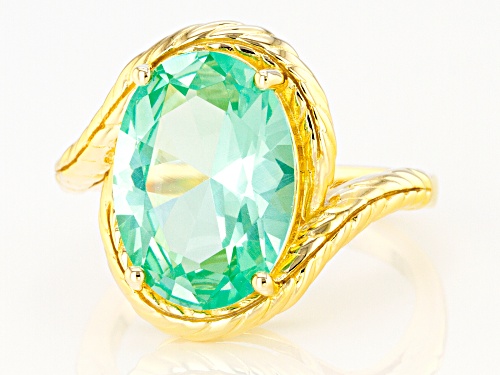 5.03ct Oval Lab Created Green Spinel 18k Yellow Gold Over Silver Solitaire Ring - Size 8