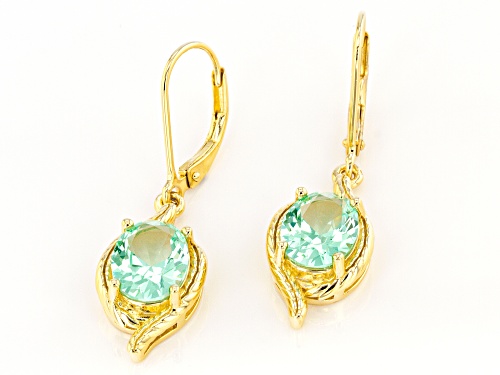 3.40ct Oval Lab Created Green Spinel 18k Yellow Gold Over Sterling Silver Earrings