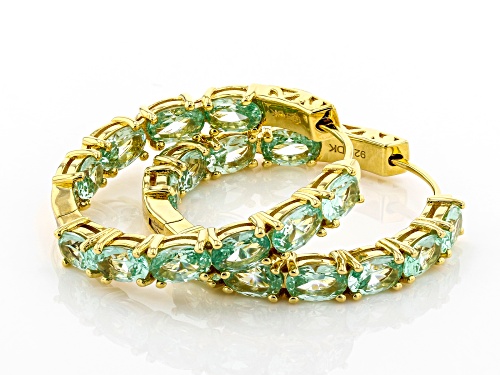 8.50ctw Oval Lab Created Green Spinel 18k Gold Over Silver Inside/Outside Hoop Earrings