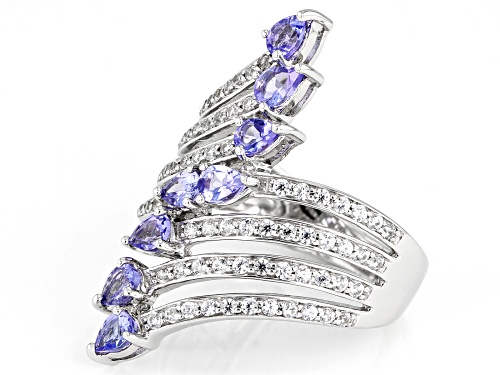 1.16ctw pear shape Tanzanite with .61ctw Round White Zircon Rhodium Over Sterling Silver Ring - Size 7