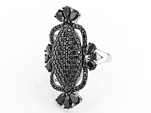 1.70ctw Pear Shape And 1.89ctw Round Black Spinel Rhodium Over Sterling Silver Statement Ring - Size 7