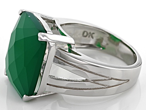 16x12mm Checkerboard Cut Green Onyx Rhodium Over Sterling Silver Solitaire Ring - Size 8