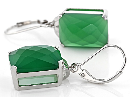 14x10mm Checkerboard Cut Green Onyx Rhodium Over Sterling Silver Earrings
