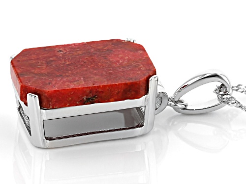 16x12mm Rectangular Octagonal Sponge Coral Rhodium Over Sterling Silver Pendant With Chain