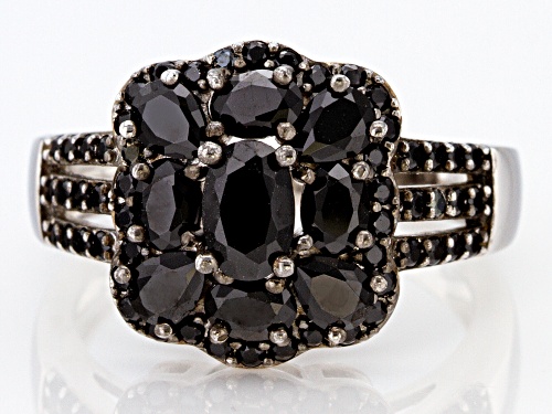 1.96ctw Oval And Pear Shape Black Spinel Rhodium Over Sterling Silver Ring - Size 9