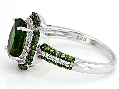 1.87ctw oval and round Russian chrome diopside with .22ctw white zircon rhodium over silver ring. - Size 7