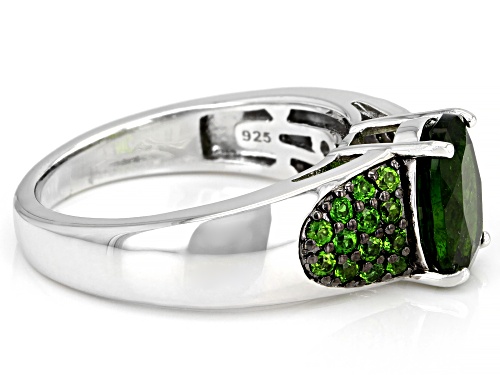 1.67CT Oval and .33CTW round chrome diopside rhodium over sterling silver ring - Size 7
