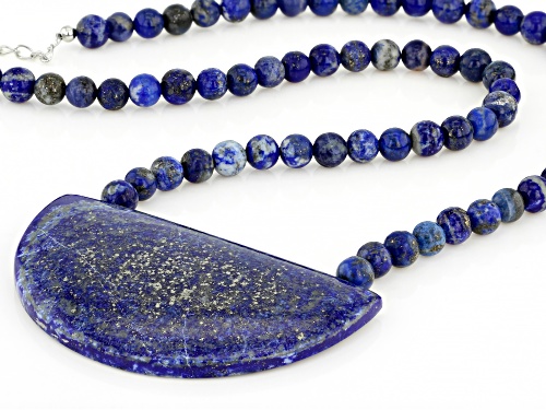 Free-Form and Round Lapis Lazuli Bead Rhodium Over Sterling Silver Necklace - Size 18