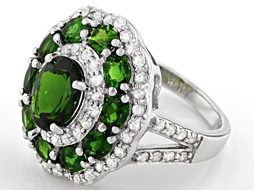 3.80CTW CHROME DIOPSIDE WITH .99CTW WHITE DIAMOND RHODIUM OVER STERLING SILVER RING - Size 10