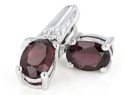 1.50CTW OVAL ANTHIL GARNET WITH .03CTW WHITE ZIRCON RHODIUM OVER STERLING SILVER EARRINGS