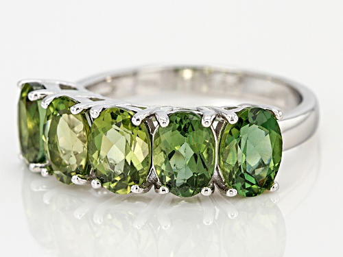 3.20ctw Oval Green Apatite Sterling Silver 5-Stone Band Ring - Size 6