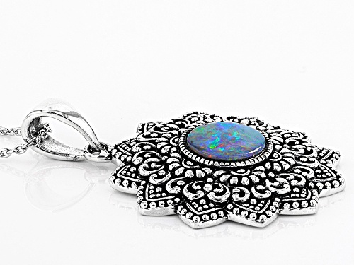 12mm Round Cabochon Australian Opal Triplet Sterling Silver Pendant With Chain