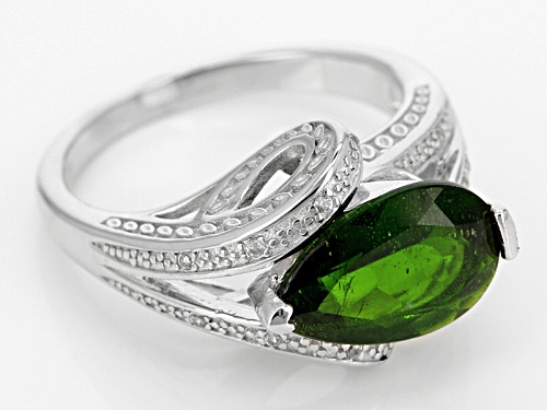 2.21ct Pear Shape Chrome Diopside With .06ctw Round White Zircon Sterling Silver Ring - Size 11