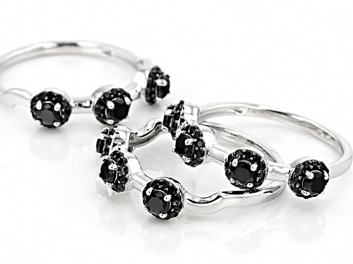 1.80ctw Round Black Spinel Sterling Silver Stackable Three Ring Set - Size 11