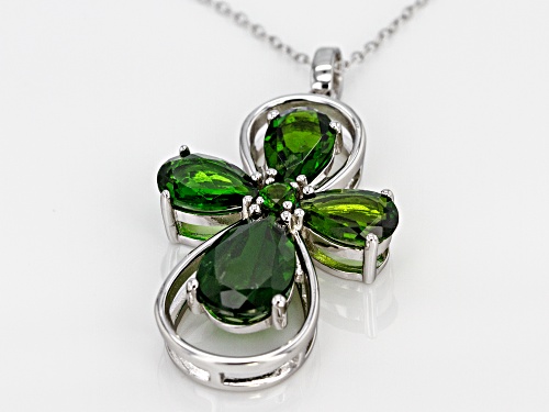 6.25ctw Pear Shape And Round Russian Chrome Diopside Sterling Silver Cross Pendant With Chain