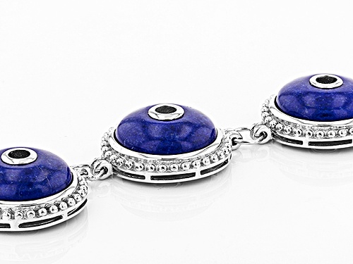 17mm Round Cabochon Lapis Lazuli Sterling Silver 5-Stone Bracelet - Size 7.25