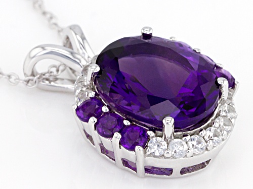 3.70ct Uruguayan And .36ctw African Amethyst With .40ctw White Zircon Silver Pendant With Chain