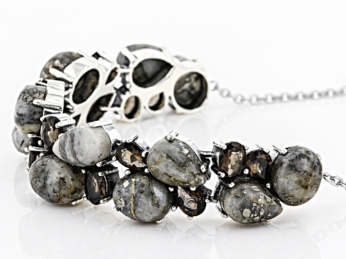 11x9mm Oval And 12x8mm Pear Shape Cabochon Pyrite With 7.87ctw Smoky Quartz Sterling Silver Bracelet - Size 7.25