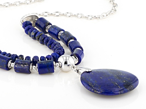 28x25mm Pear Shape, 5x3mm Rondelle And 7x6mm Cylinder Cabochon Lapis Lazuli Sterling Silver Necklace - Size 18