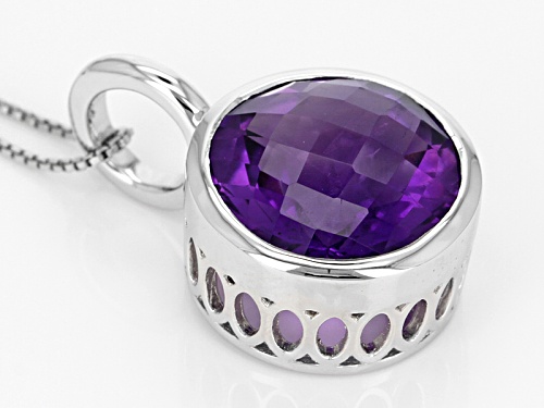 10.02ct Round Checkerboard Cut African Amethyst Solitaire Sterling Silver Pendant With Chain