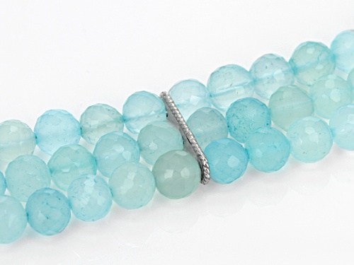 5.5mm-6.5mm Round Aqua Color Blue Chalcedony Bead Sterling Silver 3-Strand Bracelet - Size 7.25