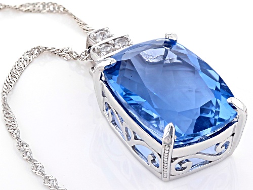 17.00ct Color Change Blue Fluorite With .35ctw White Zircon Rhodium Over Silver Pendant With Chain