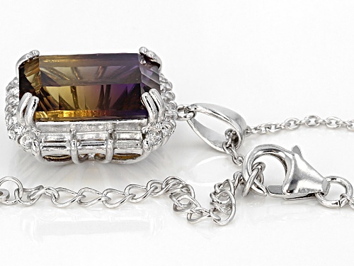 8.85ct Rectangular Lab Created Ametrine With 1.11ctw White Topaz Silver Pendant With Chain
