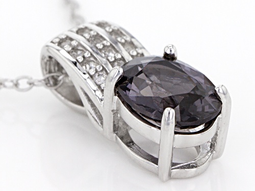 1.07ct Oval Platinum Spinel With .07ctw Round White Zircon Rhodium Over Silver Pendant With Chain
