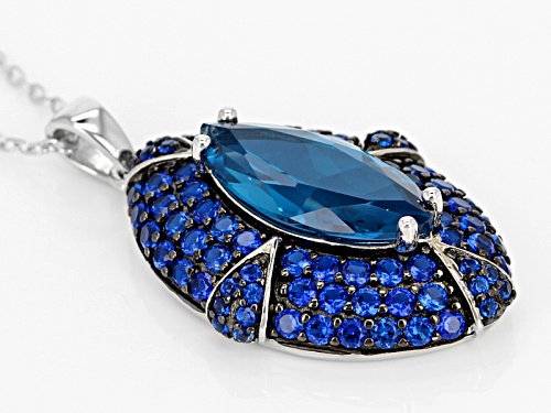 5.67ctw Marquise And Round Lab Created Blue Spinel Sterling Silver Pendant With Chain