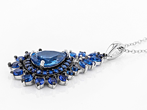 4.03ctw Pear Shape, Marquise, And Round Lab Created Blue Spinel Sterling Silver Pendant With Chain