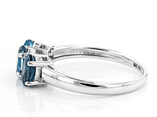 1.27ctw Oval London Blue Topaz Rhodium Over Sterling Silver 3-Stone Ring - Size 10