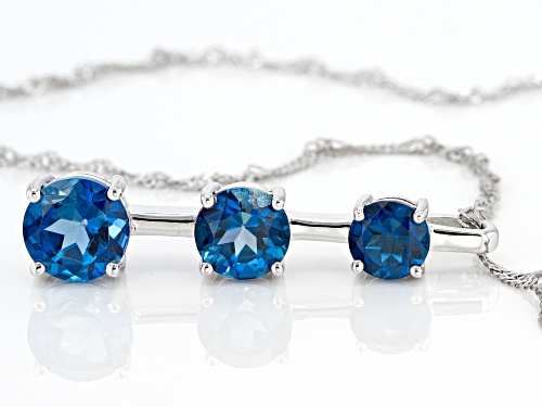3.99ctw Graduated 6mm, 7mm And 8mm London Blue Topaz Rhodium Over Silver 3-Stone Pendant/Chain