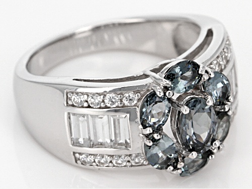 1.22ctw Platinum color Spinel With 1.07ctw Baguette And Round White Zircon Silver Floral Band Ring - Size 7