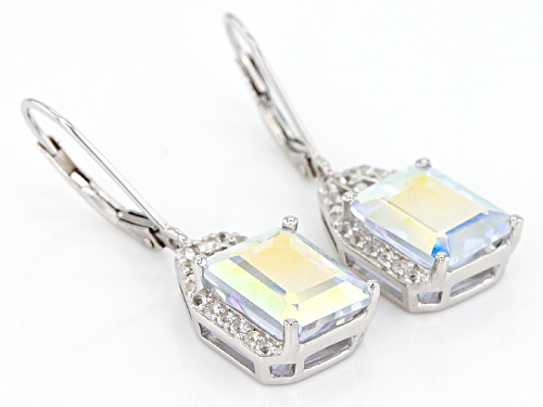 7.21ctw Mercury Mist® Topaz And .38ctw White Topaz Rhodium Over Sterling Silver Dangle Earrings