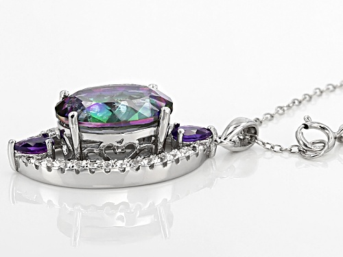 4.94ct Multi Color Quartz With .41ctw White Topaz And .31ctw Amethyst Silver Pendant With Chain