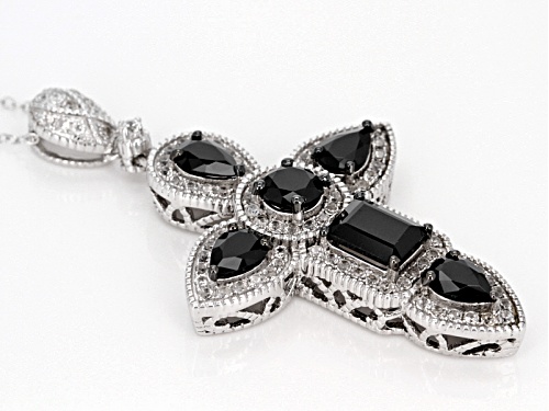 5.27ctw Mixed Shapes Black Spinel With 1.82ctw White Zircon Sterling Silver Pendant With Chain
