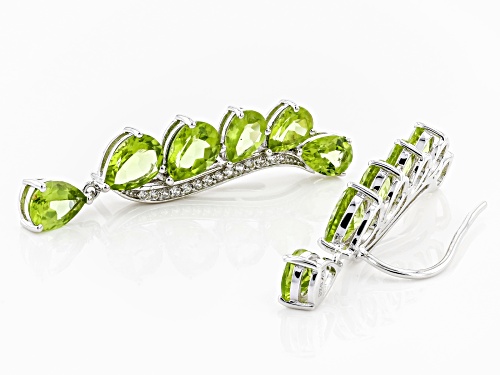 10.46ctw Pear Shape Manchurian Peridot™ With .24ctw Round White Zircon Silver Climber Earrings