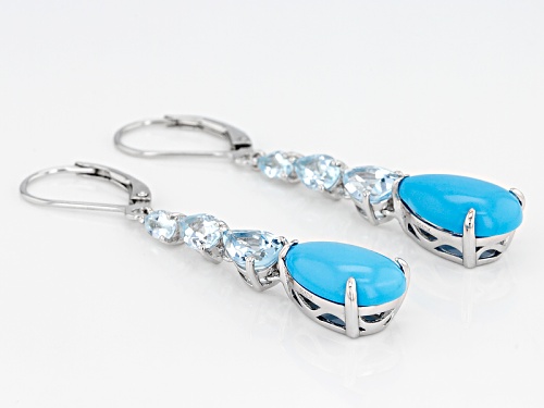 14x9mm Pear Shape Cabochon Turquoise & 3.23ctw Glacier Topaz™ Rhodium Over Silver Dangle Earrings