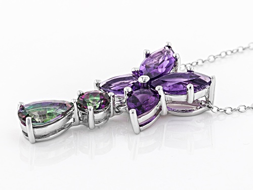 1.85ctw Pear Shape & Round Green Mystic Topaz® W/2.72ctw African Amethyst Silver Slide With Chain