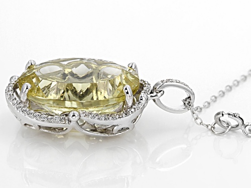 14.03ct Oval Canary Yellow Quartz With .30ctw Round White Zircon Sterling Silver Pendant With Chain