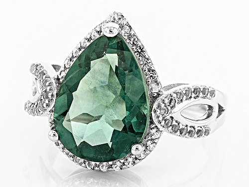 5.42ct Pear Shape Teal Fluorite With .50ctw Round White Topaz Sterling Silver Ring - Size 8