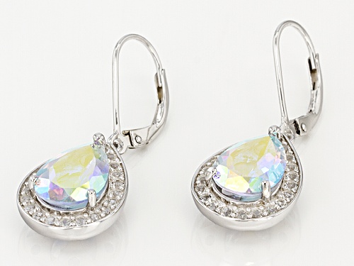 6.38ctw Mercury Mist® Topaz with .77ctw White Topaz Rhodium Over Sterling Silver Dangle Earrings