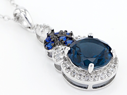 2.03ct London Blue Topaz, .15ctw Lab Blue Spinel And .27ctw White Zircon Silver Pendant With Chain