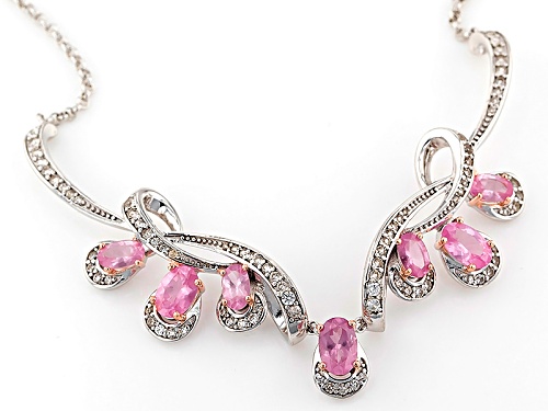 2.13ctw Oval Pink Spinel And .77ctw Round White Zircon Sterling Silver Necklace - Size 18