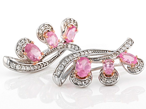 1.70ctw Oval Pink Spinel And .68ctw Round White Zircon Sterling Silver Climber Earrings