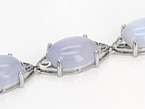 16x12mm Oval Cabochon Blue Chalcedony Sterling Silver 5-Stone Bracelet - Size 7.25